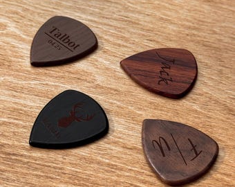 Personalized Guitar Pick Holder/ Custom Engraved Wooden Pick Box With Picks/ Picks for Men/ Guitar Player Gift/ Groomsmen Gift/Musician Gift