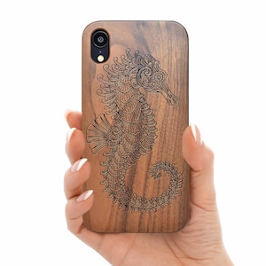 Maxrine seahorse wood phone case for iPhone 15, 15 Plus, 15 Pro Max | iPhone 14 Pro Max, 12Mini | 13 Pro Max iPhone 11