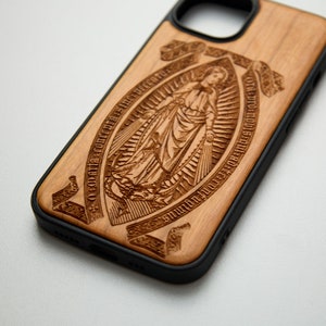 Virgen de Guadalupe Holz Handyhülle für iPhone 15, 15 Plus, 15 Pro Max | iPhone 14 Pro Max, 12Mini | 13 Pro Max iPhone 11