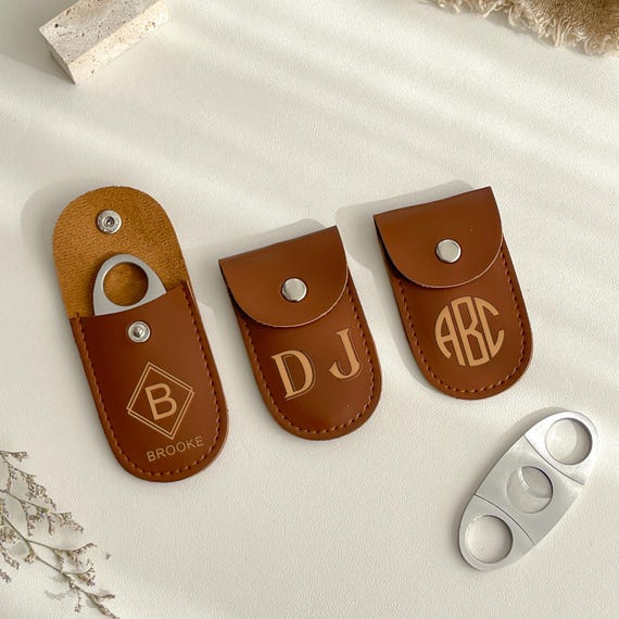 Personalized Engraved Cigar Cutter with Leather Case/Gift for Dad Husband/Gift for Him/Groomsmen Gifts/Personalized Gift/Custom Cigar Cutter