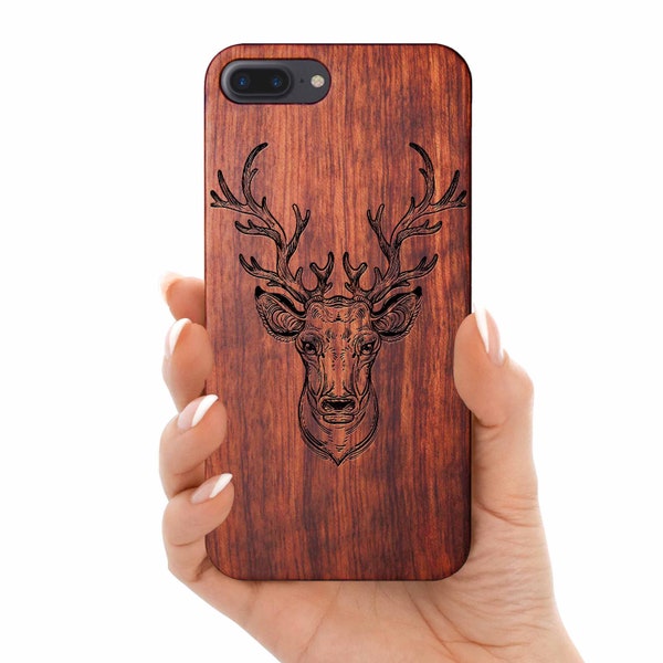 Personalisierte Reh Holz Handyhülle für iPhone 15, 15 Plus, 15 Pro Max | iPhone 14 Pro Max, 12Mini | 13 Pro Max iPhone 11