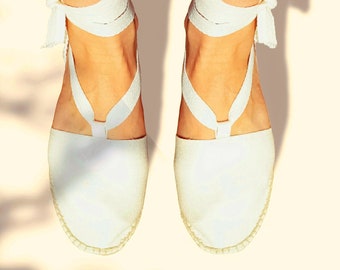 Flat Valencian espadrilles with ribbons - Size 24 to 47