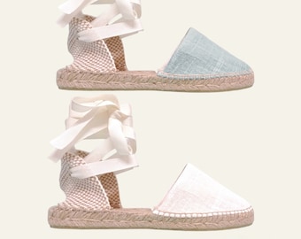 Linen espadrilles with interchangeable straps - Large women&#39;s sizes 24 to 46