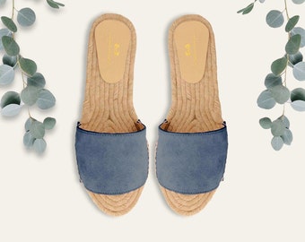 Flat leather espadrilles with non-slip soles, summer open sandals