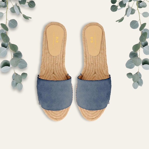 Flat leather espadrilles with non-slip soles, summer open sandals