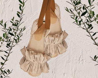 Organic linen sandals with ribbons - Size 35 to 43