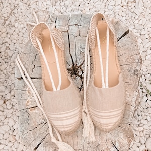 Organic cotton espadrilles with macramé laces - 3cm wedge - Eco-friendly and sustainable footwear.