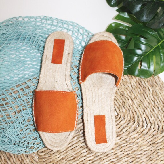 Alpargatas planas de cuero Sandalias abiertas Made in | Etsy México