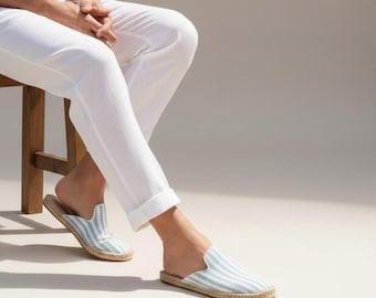 Unisex Striped Mallorca Mule Espadrilles | Sizes up to 48 | Summer Slip-Ons for Men and Women | Mediterranean Espadrilles | Holiday Shoes