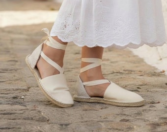 Flache valencianische Espadrilles mit Bändern - Größen 24 bis 47