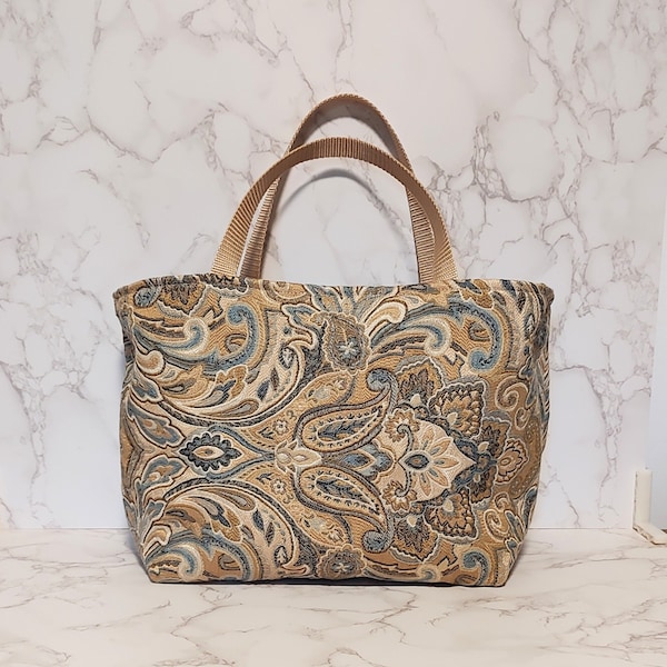 Tapestry Tote Bag, Tapestry Bag, Evening Bag, Cream Bag, Paisley Bag, Paisley Zipper Bag, Earthtones Paisley, Earthtone Tote