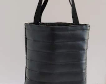 Black Pleated Faux Leather Tote Bag: Vegan Everyday Bag