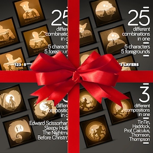 Coffret cadeau énorme boîte lumineuse - Star Wars - Street Fighter - Tintin - lots Tim Burton - fichiers SVG tout en un