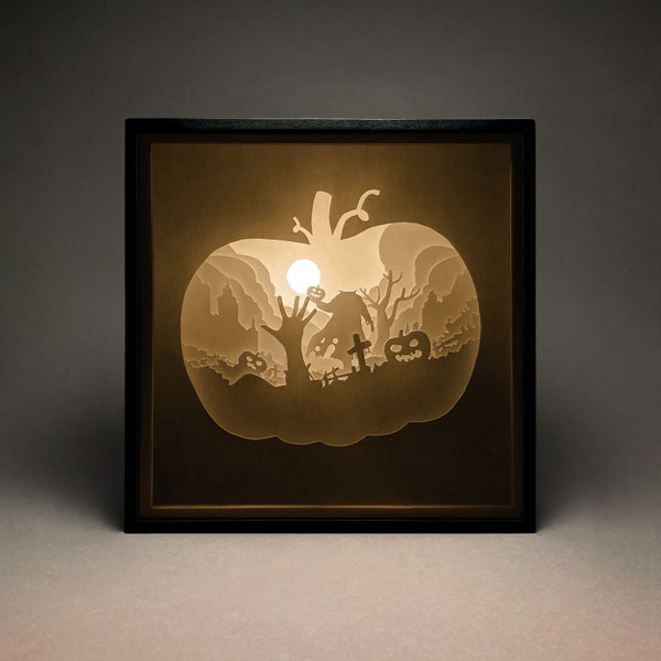 Pumpkin Head Paper Cut LightBox, Shadow Box, SVG, 3D Paper Cut Template, Digital, Cricut, Silhouette, Wall Decor, Skull, Halloween, DIY Pumpkin Head Paper Cut LightBox, Shadow Box, SVG, 3D Paper Cut Template, Digital, Cricut, Silhouette, Wall Decor, Skull, Halloween, DIY