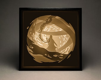 Boîte à lumière sorcier en papier découpé : modèle 3D de boîte à ombres (téléchargement numérique)