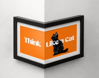 Cadre d'angle en L fait main - Thème chat, oeuvre d'art murale en bois
