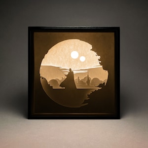Star Wars Papierschnitt LightBox, Schattenbox, SVG, 3D Papierschnitt Vorlage, Digital, Cricut, Silhouette, Wanddekoration, Darth Vader & Todesstern