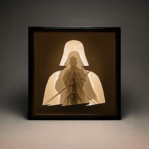 Star Wars - Jedis et Siths, boîte lumineuse en papier découpé, Shadow Box, SVG, modèle 3D découpé en papier, Cricut, Silhouette, décoration murale, bricolage, Dark Vador, Yoda
