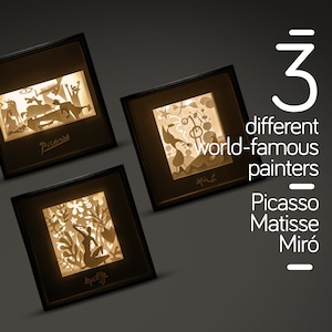 Combo Painters Picasso - Miro - Matisse Shadow Box, Paper Cut LightBox, Pintura, SVG, Modelo de papel 3D, Cricut, Decoração de parede