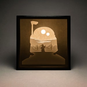 Star Wars Paper Cut LightBox, Shadow Box, SVG, modelo de corte de papel 3D, digital, Cricut, silhueta, casa, decoração de parede, DIY, Yoda e Mandalorian