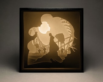 Modèle SVG de caisson lumineux en papier découpé Star Wars Kylo Ren & Rey (téléchargement numérique)