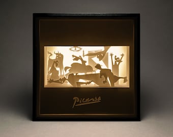 Boîte lumineuse en papier découpé Guernica de Picasso : modèle 3D SVG (téléchargement numérique)