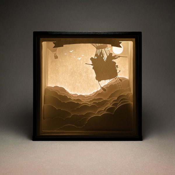 Jules Verne Paper Cut LightBox, Shadow Box, SVG, 3D Paper Cut Template, Digital, Cricut, Silhouette, Wall Decor, Around the World in 80 Days