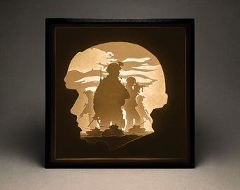 Modèle de boîte à lumière en papier découpé Army Heroes : décoration d'intérieur à faire soi-même (téléchargement numérique)