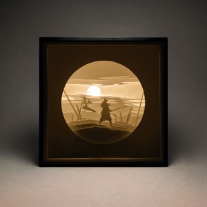 Videogame - LightBox oude krijger, schaduwdoos, SVG, 3D-sjabloon voor papierknippen, digitaal, Cricut, silhouet, wanddecoratie, doe-het-zelf, decor gamekamer