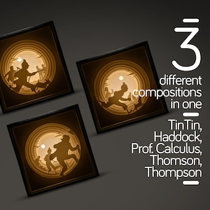 TinTin Combo Shadow Box, Paper Cut LightBox, Shadow Box, SVG, 3D Paper Cut, Digital, Cricut, Silhouette, Wall Decor, Home Decor