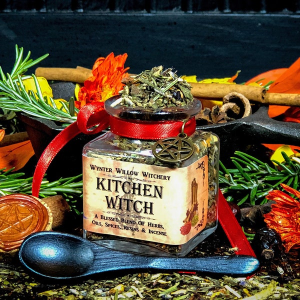 Kitchen Witch Herbal Blend With Honey Amber Resin To Cleanse, Protect And Attract Love And Blessings Into Your Home And Hearth.