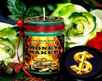 NEW!!! Money Maker Candle, Attract Wealth And Financial Favors, Ritually Blessed Prosperity Candle, Planetary Magick, Fixed Money Candle