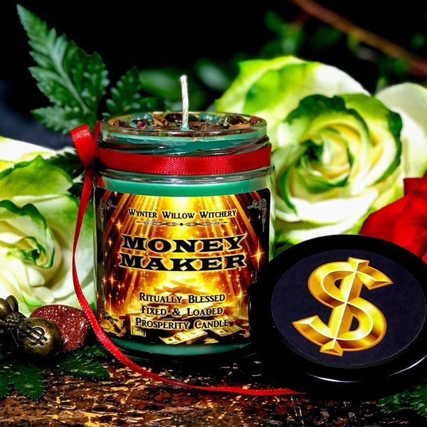 NEW!!! Money Maker Candle, Attract Wealth And Financial Favors, Ritually Blessed Prosperity Candle, Planetary Magick, Fixed Money Candle