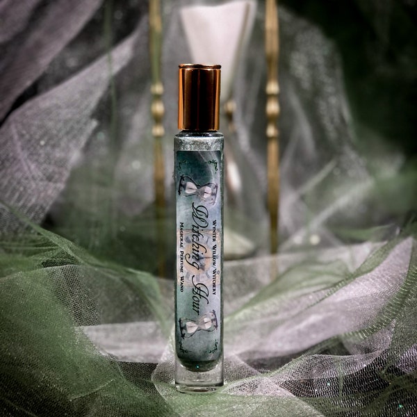 Witching Hour, Magickal Perfume Wand™ In A Tall And Stunning Six Inch Bottle With Gems, Shimmer And A Green Aventurine Rolle. Witch Perfume
