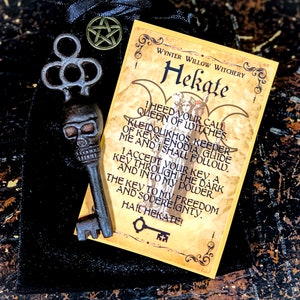 Hekate Key, Cast Iron Key and Devotional Card for honoring the Queen of Witches, Hecate Worship, Ritual Hecate Key, Offering And Altar Tool