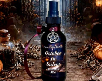 October In Salem Ritual Mist: Autumnal Witch Room Spray (Black Moonstone, Carnelian, Smoky Quartz)