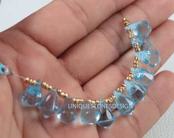 11 Pcs AAAA Sky Blue Topaz Hydro Quartz Faceted Handmade Softy Shape Briolette Beads 13X8 MM Side Drill