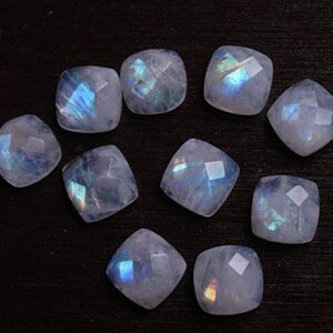 White Rainbow Moonstone 6 mm To 20 mm Cushion Wholesale Lot Rose Cut Flat Bottom Natural Jewelry Making Loose Gemstones One Side Checker