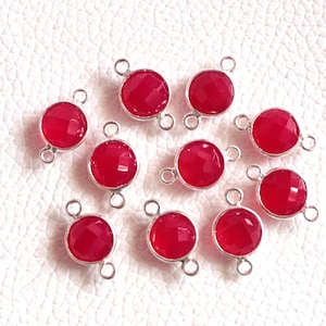 Ruby Chalcedony Sterling Silver Connectors, Round Briolette Cut (10 pcs)