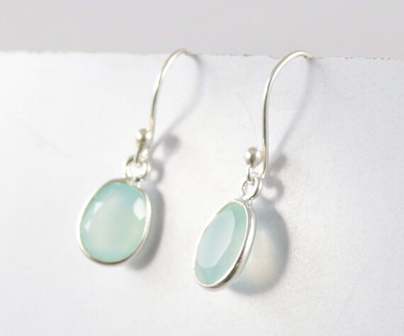 Orecchini Pendenti In Argento Sterling Placcato Oro Con Pietre Aqua Calcedonio - Gioiello Boho Chic Donna