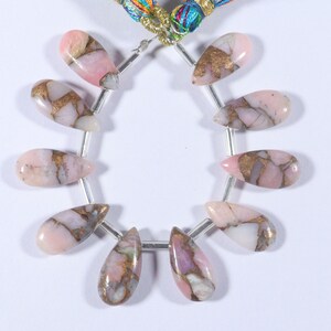 10 Pcs Pink Opal Copper Turquoise Smooth  Pear Shape 15x7mm Pear Both Side Plan Pink Opal Copper Gemstone Jewelry Making Beads Strand