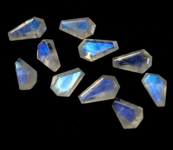 10 AAA White Rainbow Moonstone Gemstones, Coffin Cut 13x8mm