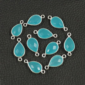 12X8 mm Bezel Connector Double Loop 92.5 Sterling Silver Connectors 10 Pcs Chalcedony Gemstones Pear Double Bail Connector Sterling Silver