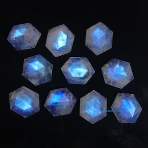 Rainbow Moonstone Hexagon Gemstone: Rose Cut, Flat Bottom (14X11 MM)