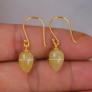 Golden Rutil Ohrring Ohrringe Golden Rutil Tropfen Ohrringe Edelstein Plan Tropfen Ohrringe Baumeln Ohrring Sterling Silber Ohrringe Gold