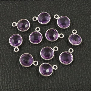 Amethyst Connector, 925 Sterling Silver Plated, Handmade Bezel