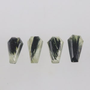 Very Rare Selected 4 Pcs Prehnite Rutile Coffin Shape Approx. 17X10 MM Tablet Cut Flat Bottom  High Polished Gemstone Handmade, Superb Item