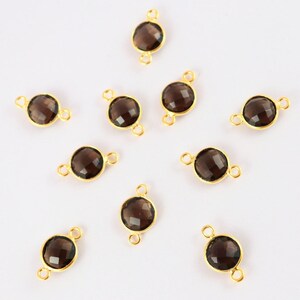 10 pcs Smoky quartz silver connector 92.5 Sterling gold plated Silver connector Round Shape Jewellery Handmade Items Gift For Her