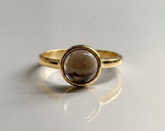 Smoky Quartz Sterling Silver Ring: Handmade Cabochon Jewelry