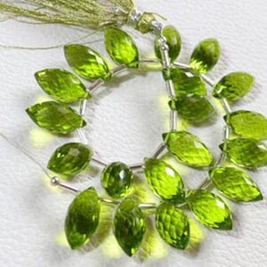 20 stuks AAAA peridotkwarts facetgeslepen handgemaakte rijstvorm briolettekralen 14 x 7 mm zijboormachine